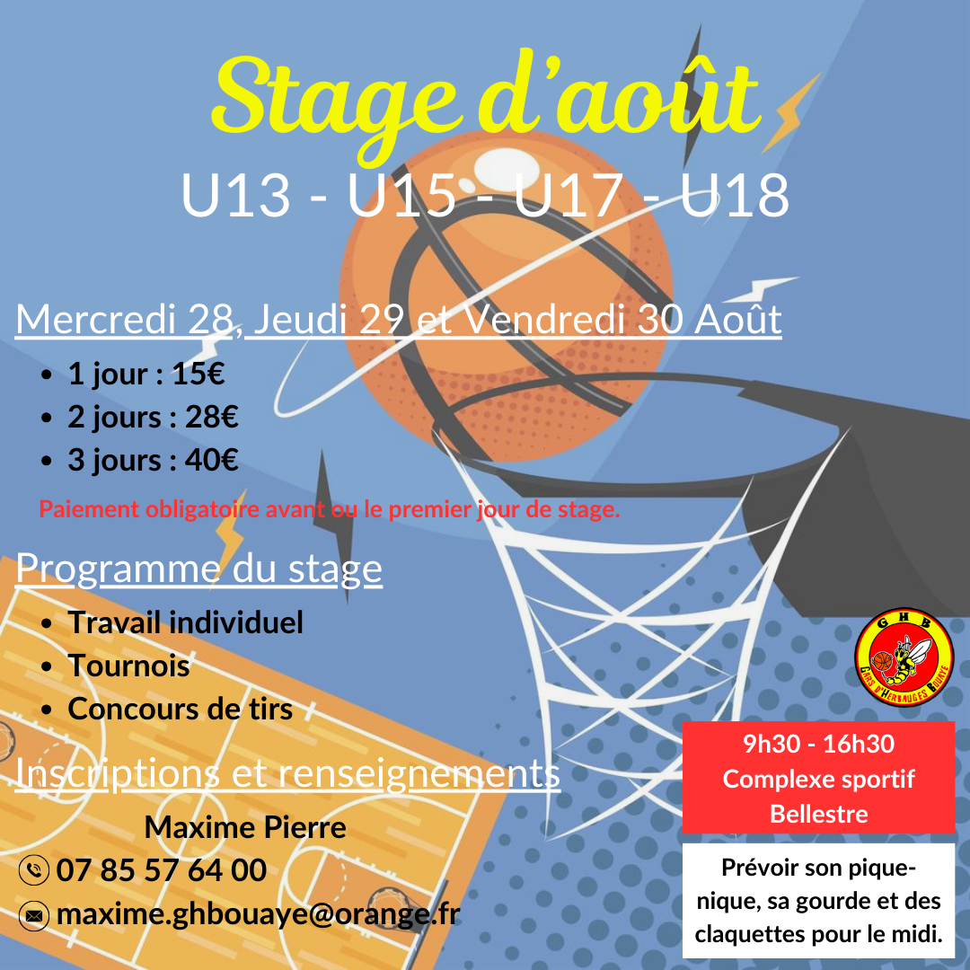 Stage d’août U13 - U15 - U17 - U18
