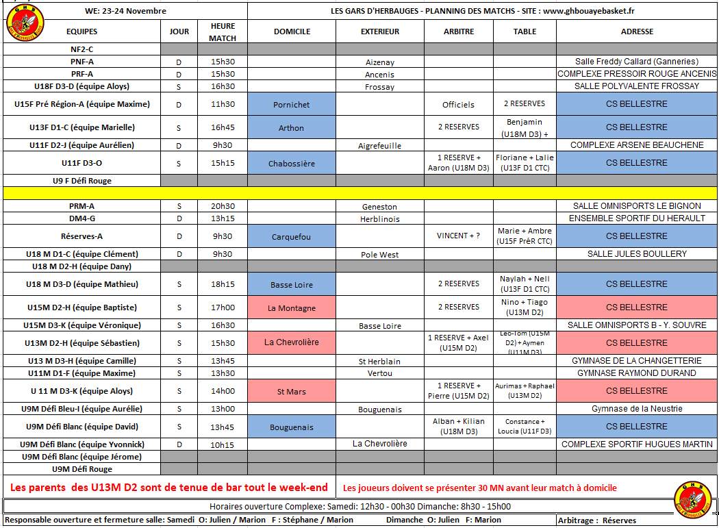 planning du week-end 