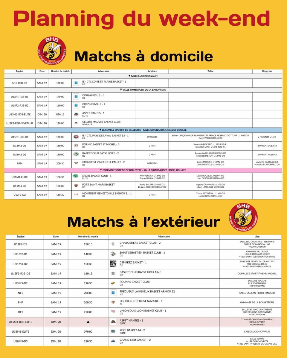 Planning du weekend