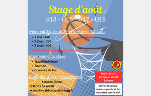 Stage d’août U13 - U15 - U17 - U18