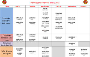 planning d'entrainements - saison 2026-2027